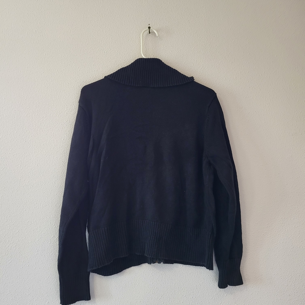 Navy Zip-Front Cardigan with Red Floral Embroidery - Picture 3 of 3